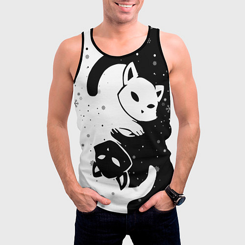 Мужская майка без рукавов Новогодние два кота кувыркаются / 3D-Черный – фото 3