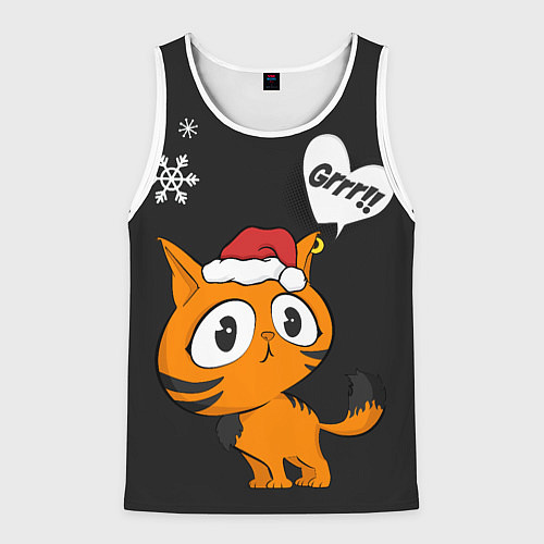 Мужская майка без рукавов Тигренок в шапочке 2022 Новый год / 3D-Белый – фото 1