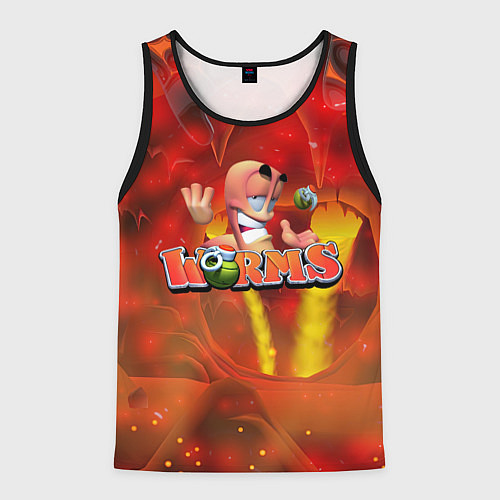 Мужская майка без рукавов Worms червяк и граната / 3D-Черный – фото 1