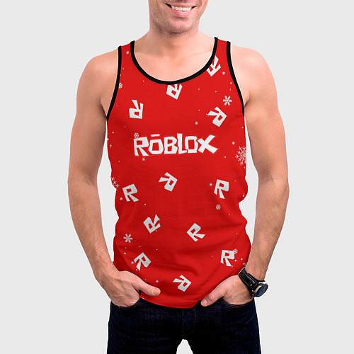 Мужская майка без рукавов НОВОГОДНИЙ СВИТЕР ROBLOX РОБЛОКС НОВЫЙ ГОД 2022 / 3D-Черный – фото 3