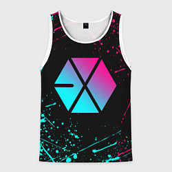 Майка-безрукавка мужская EXO BAND NEON LOGO НЕОНОВЫЕ БРЫЗГИ КРАСОК, цвет: 3D-белый