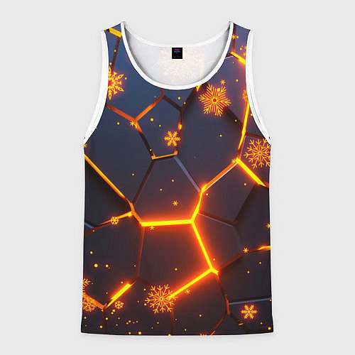 Мужская майка без рукавов НОВОГОДНИЕ ОГНЕННЫЕ 3D ПЛИТЫ FIRE NEON HEXAGON / 3D-Белый – фото 1