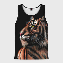 Майка-безрукавка мужская Тигр в Темноте Взгляд Вверх, цвет: 3D-черный