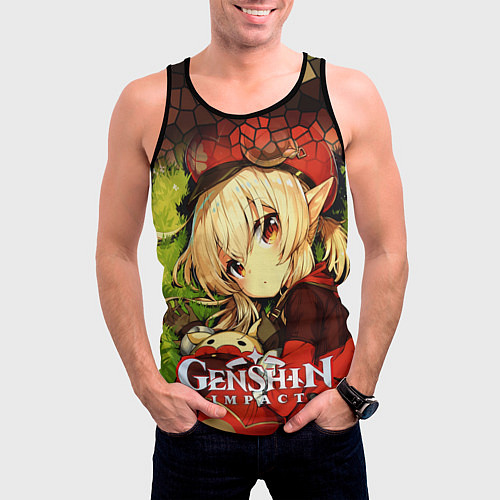 Мужская майка без рукавов Кли - искорка из Genshin Impact / 3D-Черный – фото 3
