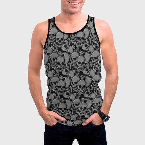 Мужская майка без рукавов Gray skulls / 3D-Черный – фото 3