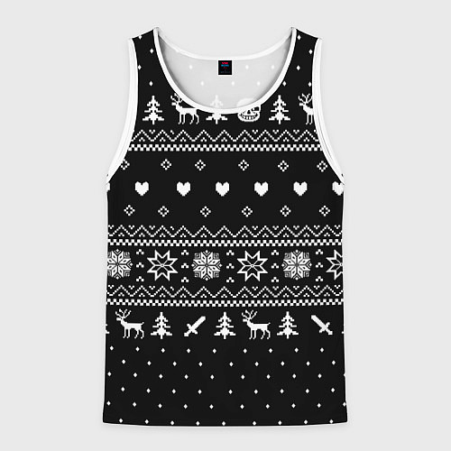 Мужская майка без рукавов НОВОГОДНИЙ СВИТЕР UNDERTALE SANS ЧЁРНЫЙ / 3D-Белый – фото 1