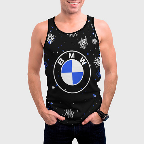 Мужская майка без рукавов НОВОГОДНИЙ БМВ НОВЫЙ ГОД BMW / 3D-Черный – фото 3