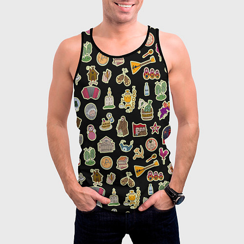 Мужская майка без рукавов Россия и СССР паттерн / 3D-Черный – фото 3