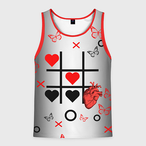 Мужская майка без рукавов Крестики нолики сердцами / 3D-Красный – фото 1