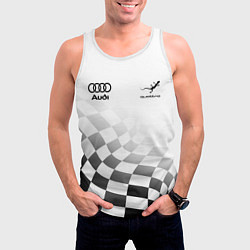 Майка-безрукавка мужская Audi Quattro, Ауди Кватро, Финишный флаг, цвет: 3D-белый — фото 2