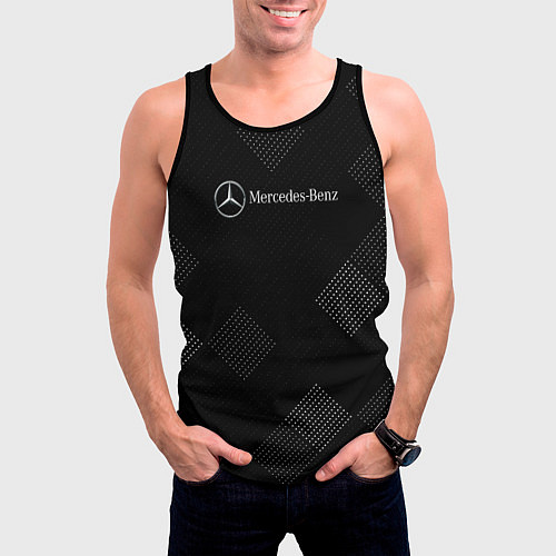 Мужская майка без рукавов Mercedes-Benz - В клетку / 3D-Черный – фото 3