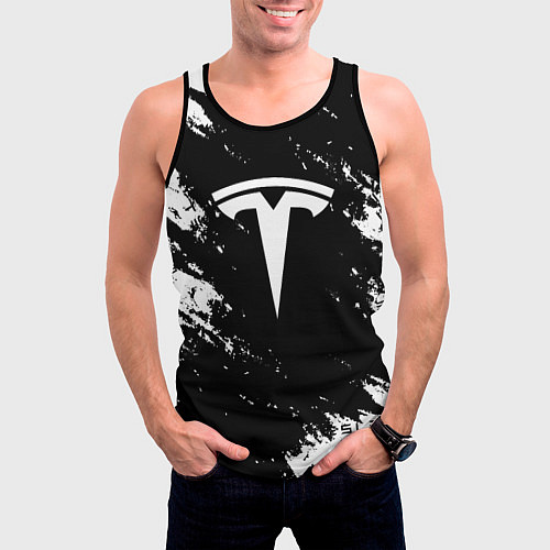Мужская майка без рукавов Tesla logo texture / 3D-Черный – фото 3