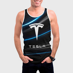 Майка-безрукавка мужская Tesla - Неоновые полосы, цвет: 3D-белый — фото 2