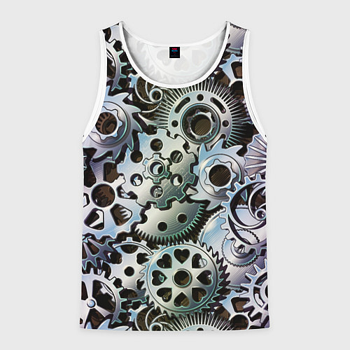 Мужская майка без рукавов Стимпанк шестеренки Steampunk / 3D-Белый – фото 1