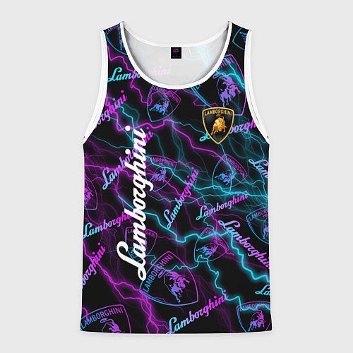 Мужская майка без рукавов Lamborghini Неоновые молнии / 3D-Белый – фото 1
