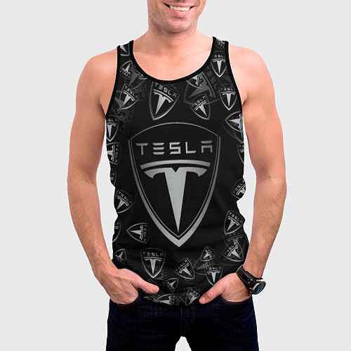 Мужская майка без рукавов TESLA BIG LOGO PATTERN / 3D-Черный – фото 3