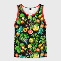 Майка-безрукавка мужская Сочные фрукты - персик, груша, слива, ананас, цвет: 3D-красный