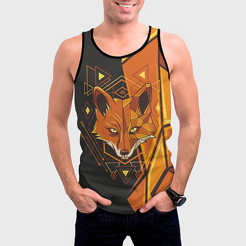 Мужская майка без рукавов Лиса Этника / 3D-Черный – фото 3