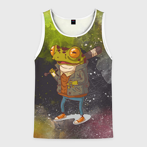 Мужская майка без рукавов Лягушка хулиган Frog hooligan / 3D-Белый – фото 1