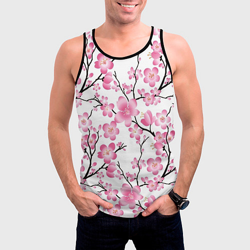 Мужская майка без рукавов Весенняя сакура / 3D-Черный – фото 3