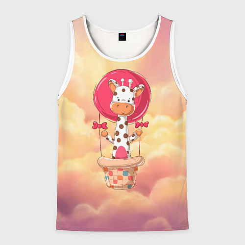 Мужская майка без рукавов Жираф на воздушном шаре / 3D-Белый – фото 1