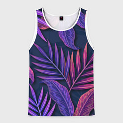 Майка-безрукавка мужская Neon Tropical plants pattern, цвет: 3D-белый