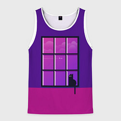 Майка-безрукавка мужская Кот сидит у окна, цвет: 3D-белый