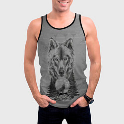 Майка-безрукавка мужская Волк в лесу!, цвет: 3D-черный — фото 2