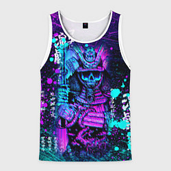 Мужская майка без рукавов Неоновый Японский Самурай Neon Samurai Skull