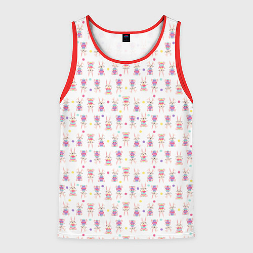 Мужская майка без рукавов Веселые кролики с пасхальными яйцами / 3D-Красный – фото 1