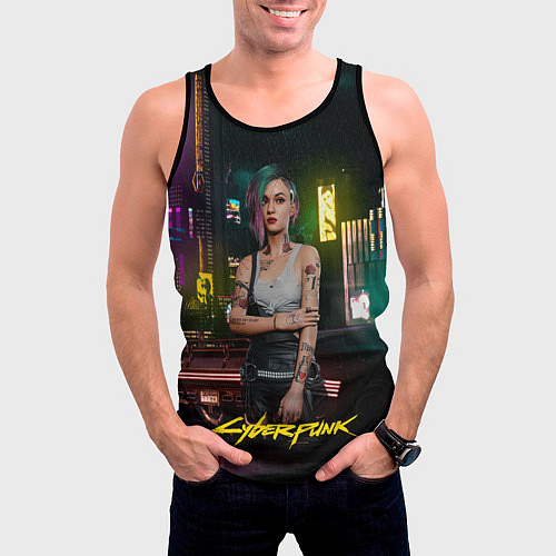 Мужская майка без рукавов Judy cyberpunk2077 / 3D-Черный – фото 3
