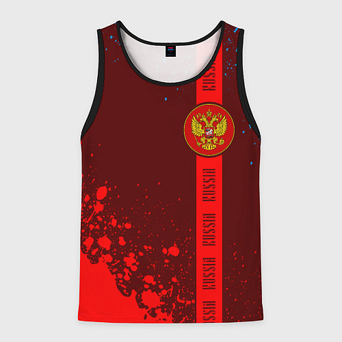 Мужская майка без рукавов РОССИЯ - ГЕРБ - Брызги Полоса / 3D-Черный – фото 1