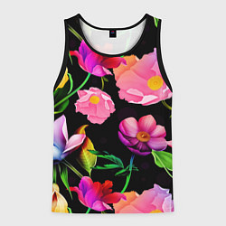 Майка-безрукавка мужская Цветочный узор Floral pattern, цвет: 3D-черный
