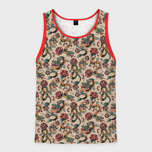 Мужская майка без рукавов ДРАКОН И РОЗА / 3D-Красный – фото 1
