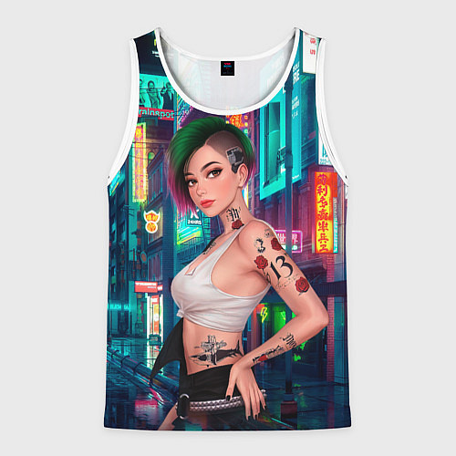 Мужская майка без рукавов Judy Cyberpunk2077 Киберпанк / 3D-Белый – фото 1