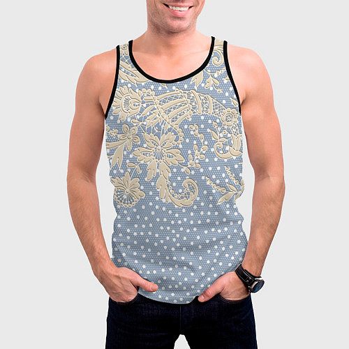 Мужская майка без рукавов Кружево и горошек / 3D-Черный – фото 3