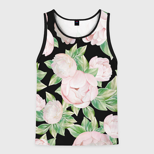 Мужская майка без рукавов Цветы Нарисованные Пионы / 3D-Черный – фото 1
