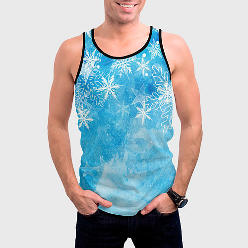 Мужская майка без рукавов Новогодние снежинки / 3D-Черный – фото 3
