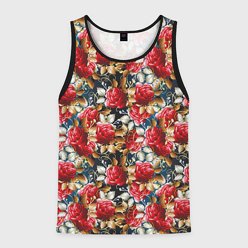 Мужская майка без рукавов Яркие розы на темном фоне / 3D-Черный – фото 1