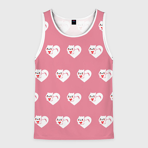 Мужская майка без рукавов Орнамент сердце кот / 3D-Белый – фото 1