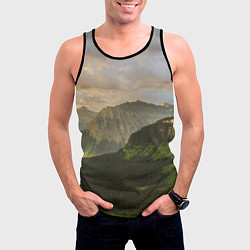 Майка-безрукавка мужская Горы, лес, небо, цвет: 3D-черный — фото 2