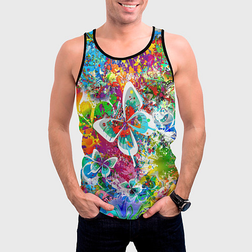Мужская майка без рукавов Яркое безумие Бабочки, кляксы, граффити / 3D-Черный – фото 3