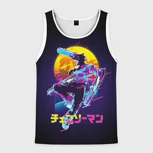Мужская майка без рукавов CHAINSAW MAN on the background of the moon / 3D-Белый – фото 1