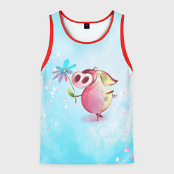 Майка-безрукавка мужская Милый поросенок с цветами, цвет: 3D-красный