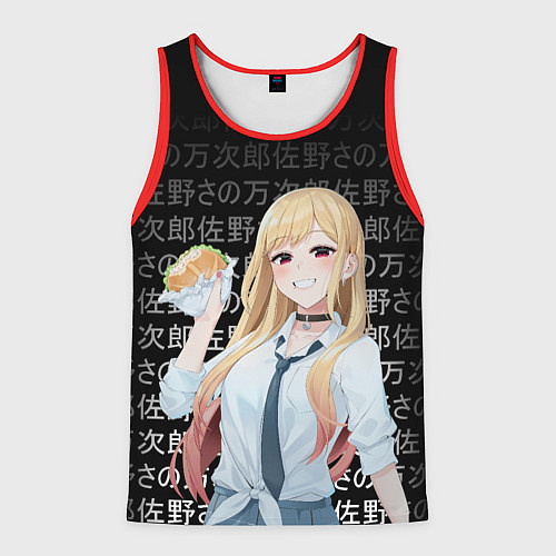 Мужская майка без рукавов МАРИН КИТАГАВА С БУРГЕРОМ ИЕРОГЛИФЫ / 3D-Красный – фото 1