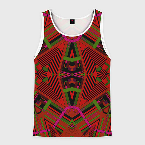 Мужская майка без рукавов Геометрический этнический арабский узор в красно ч / 3D-Белый – фото 1