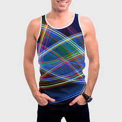 Майка-безрукавка мужская Разноцветные неоновые линии Абстракция Multicolore, цвет: 3D-белый — фото 2