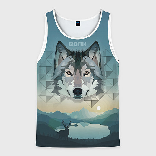 Мужская майка без рукавов Серый волк - голова / 3D-Белый – фото 1