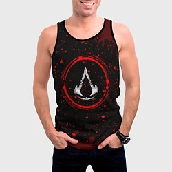 Майка-безрукавка мужская Символ Assassins Creed и краска вокруг на темном ф, цвет: 3D-черный — фото 2