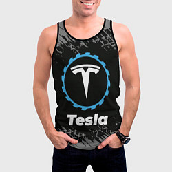 Майка-безрукавка мужская Tesla в стиле Top Gear со следами шин на фоне, цвет: 3D-черный — фото 2